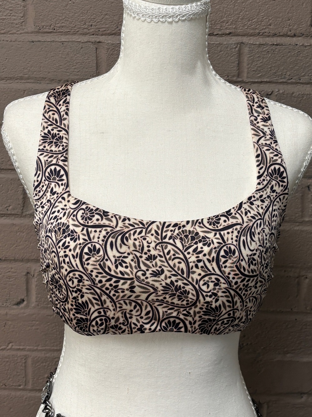 Athleta black and tan print bikini top 34 B/C